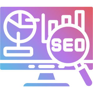 SEO services illustration showing website optimization and search engine rankings